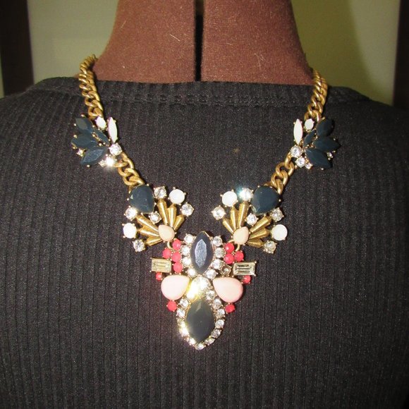 VINTAGE SIGNED J. CREW RHINESTONE ART DECO NECKLACE. LENGTH 21 INCHES. - Picture 4 of 7